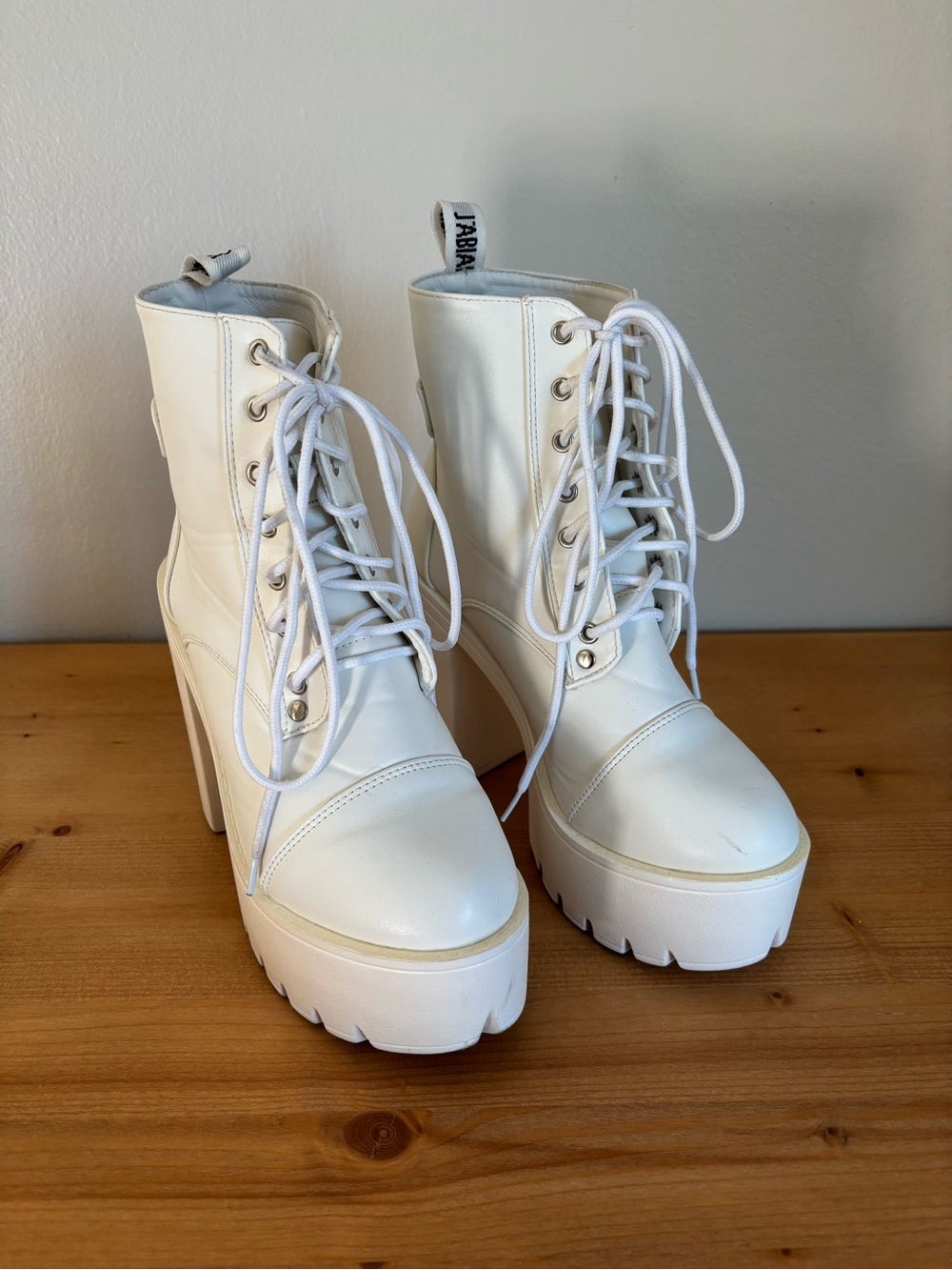 White Lace-Up Platform Ankle Boots -